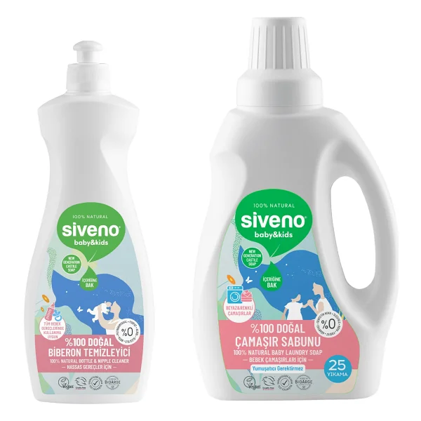 Siveno %100 Doğal Bebek Çamaşır Sabunu 750 Ml & Biberon Emzik Temizleyici Elde Bulaşık Sabunu 500 Ml Set - Görsel 2