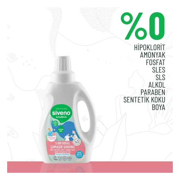 Siveno %100 Doğal Bebek Çamaşır Sabunu 750 Ml & Biberon Emzik Temizleyici Elde Bulaşık Sabunu 500 Ml Set - Görsel 3