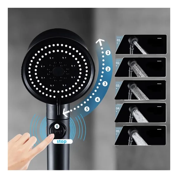 Mayaglory Turbo Fan 5 Fonksiyonlu Su Tasarruflu Dus Basligi Turbo El Dusu Siyah - Görsel 3