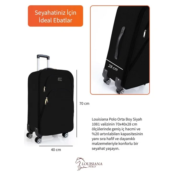 Louisiana Polo 1081 Kumaş Siyah Orta Boy Valiz - Görsel 3