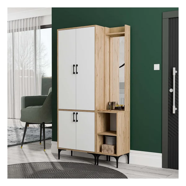 Mezza Royal 5032-5042 Sepet-Beyaz Raflı Askılıklı 4 Kapaklı Sağ Aynalı Portmanto - Görsel 6
