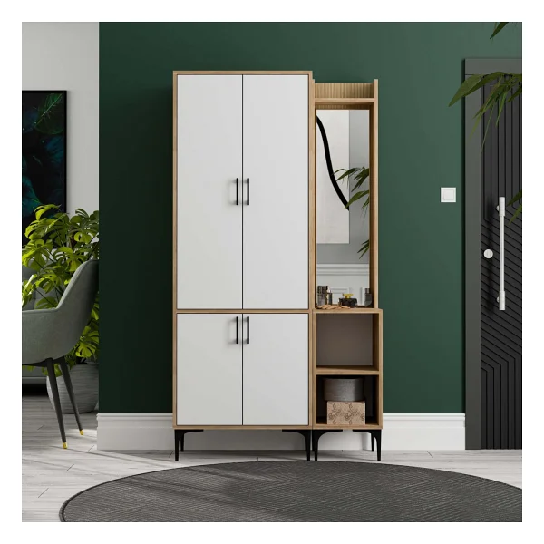 Mezza Royal 5032-5042 Sepet-Beyaz Raflı Askılıklı 4 Kapaklı Sağ Aynalı Portmanto - Görsel 2