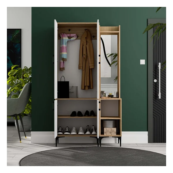 Mezza Royal 5032-5042 Sepet-Beyaz Raflı Askılıklı 4 Kapaklı Sağ Aynalı Portmanto - Görsel 3
