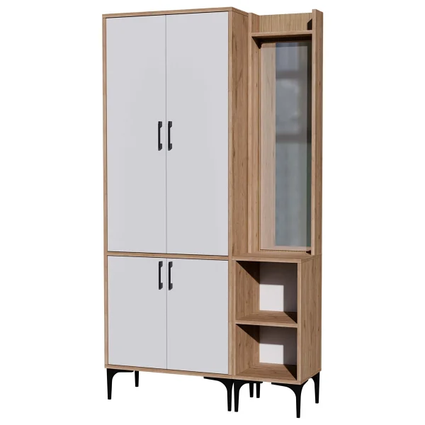 Mezza Royal 5032-5042 Sepet-Beyaz Raflı Askılıklı 4 Kapaklı Sağ Aynalı Portmanto - Görsel 4