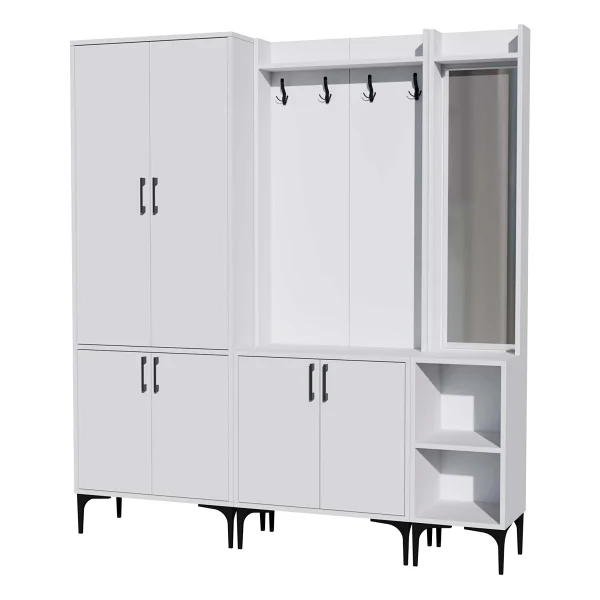 Mezza Royal 5030-5000-5040 Beyaz Raflı Askılıklı 6 Kapaklı Sağ Aynalı Portmanto - Görsel 4