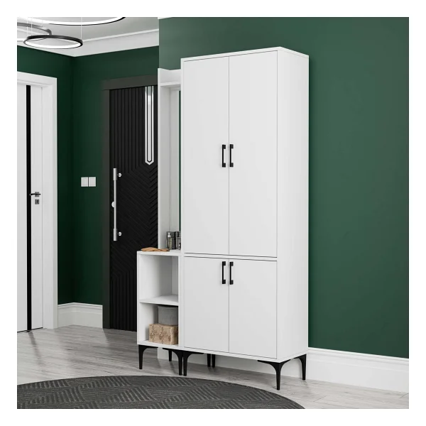 Mezza Royal 5040-5030 Beyaz Raflı Askılıklı 4 Kapaklı Sol Aynalı Portmanto - Görsel 6