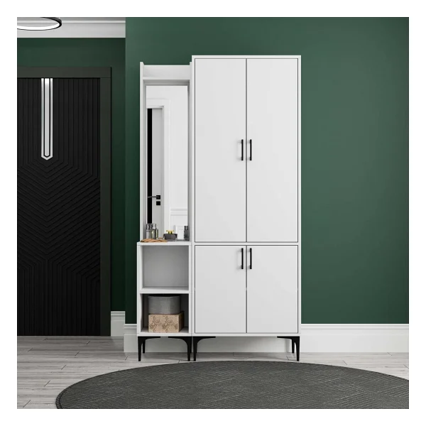 Mezza Royal 5040-5030 Beyaz Raflı Askılıklı 4 Kapaklı Sol Aynalı Portmanto - Görsel 2