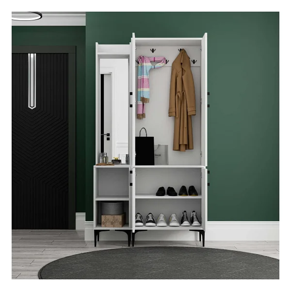 Mezza Royal 5040-5030 Beyaz Raflı Askılıklı 4 Kapaklı Sol Aynalı Portmanto - Görsel 3