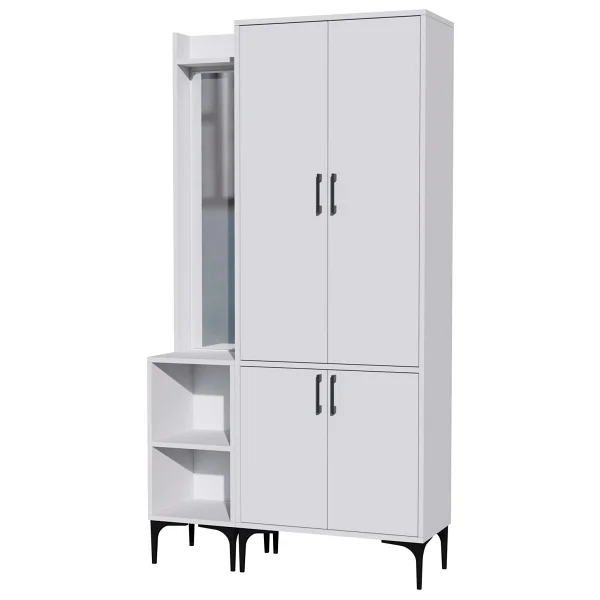 Mezza Royal 5040-5030 Beyaz Raflı Askılıklı 4 Kapaklı Sol Aynalı Portmanto - Görsel 4