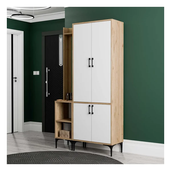 Mezza Royal 5042-5032 Sepet-Beyaz Raflı Askılıklı 4 Kapaklı Sol Aynalı Portmanto - Görsel 6