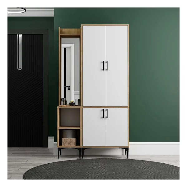 Mezza Royal 5042-5032 Sepet-Beyaz Raflı Askılıklı 4 Kapaklı Sol Aynalı Portmanto - Görsel 2