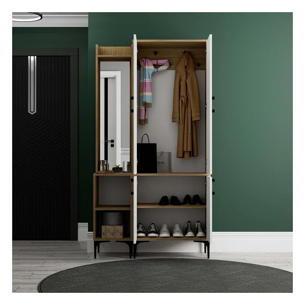 Mezza Royal 5042-5032 Sepet-Beyaz Raflı Askılıklı 4 Kapaklı Sol Aynalı Portmanto - Görsel 3