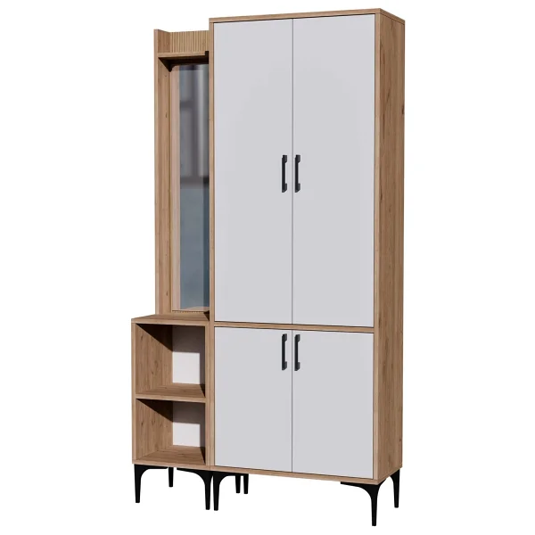 Mezza Royal 5042-5032 Sepet-Beyaz Raflı Askılıklı 4 Kapaklı Sol Aynalı Portmanto - Görsel 4