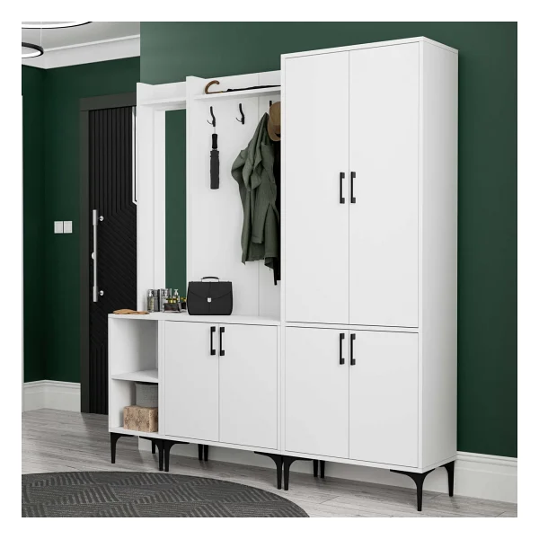 Mezza Royal 5040-5000-5030 Beyaz Raflı Askılıklı 6 Kapaklı Sol Aynalı Portmanto - Görsel 6