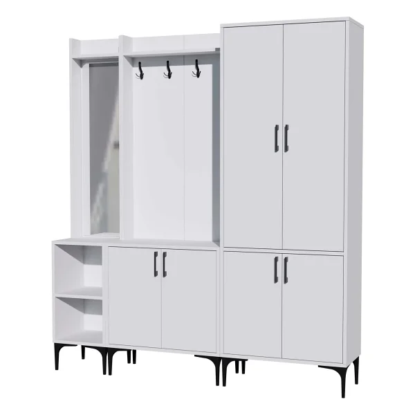Mezza Royal 5040-5000-5030 Beyaz Raflı Askılıklı 6 Kapaklı Sol Aynalı Portmanto - Görsel 4