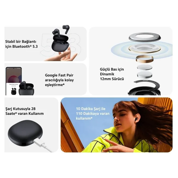 Xiaomi Redmi Buds 4 Active TWS Kulak İçi Bluetooth Kulaklık - Görsel 4
