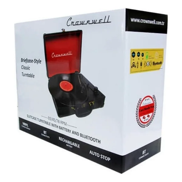 Crown Well Nostaljik Kahverengi Pikap Bluetooth Kulaklı Hoparlör 33-45-78 Lik Taş Ve Plastik Plak Çalar - Görsel 4