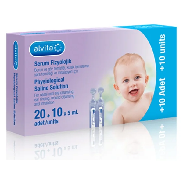 ALVİTA Bebekler İçin Serum Fizyolojik 20 Adet 5 ml Kulak Temizliği ve İnhalasyon İçin Uygun - Beyaz - Görsel 2