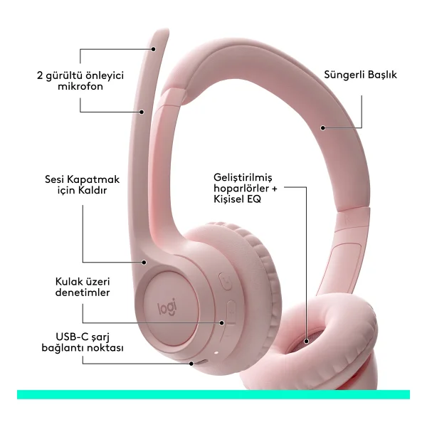 Logitech Zone 300 ANC Pembe Kablosuz Çağrı Merkezi Kulaklığı - Görsel 6