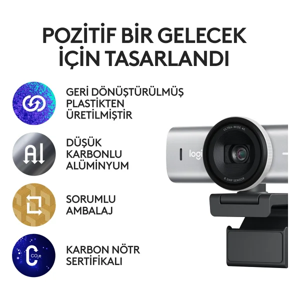 Logitech Mx Brio Açık Gri 4K Ultra HD Mikrofonlu Webcam - Görsel 10