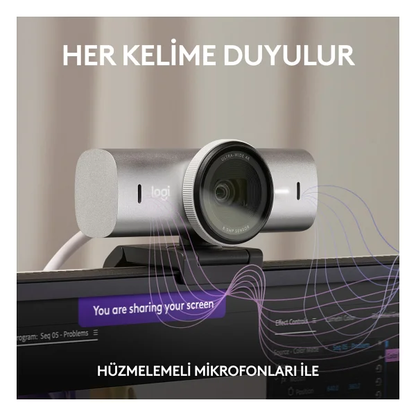 Logitech Mx Brio Açık Gri 4K Ultra HD Mikrofonlu Webcam - Görsel 4