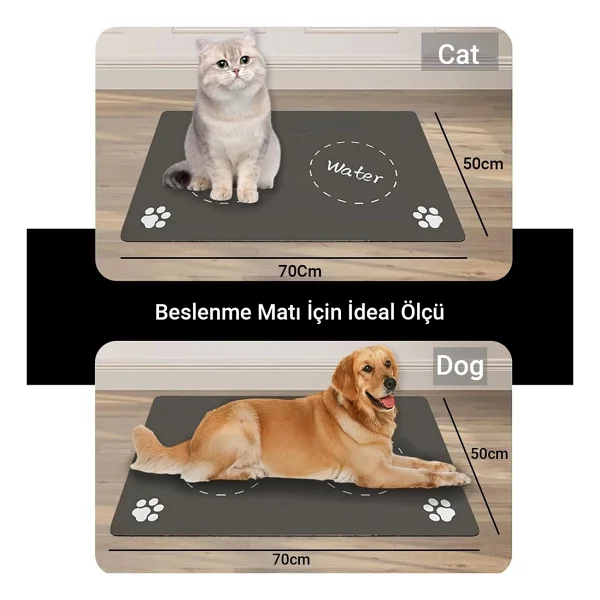 Matgo Pati Food Water Gri Beslenme Matı Kaymaz Sıvı Geçirmez Kedi Köpek Mama Paspası 50x70cm - Görsel 2