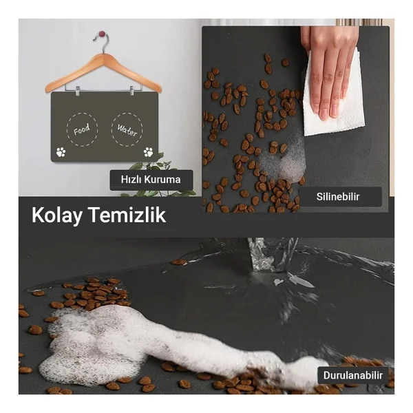 Matgo Pati Food Water Gri Beslenme Matı Kaymaz Sıvı Geçirmez Kedi Köpek Mama Paspası 50x70cm - Görsel 3
