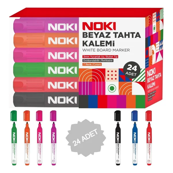 Noki 1664-P24 Yuvarlak Uçlu 24'lü Beyaz Tahta Kalemi - Görsel 3