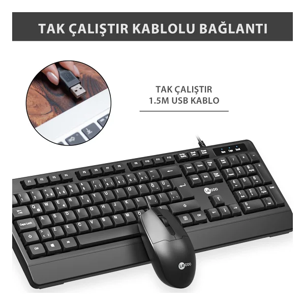 Lenovo Lecoo Cm106 Siyah Kablolu Klavye Mouse Seti - Görsel 3