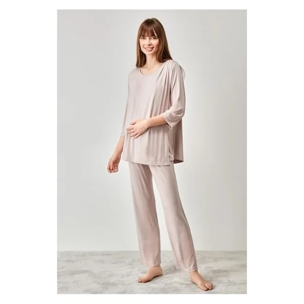 Catherine's Yumuşak Dokulu Hamile Pijama Takımı - Vizon - Görsel 8