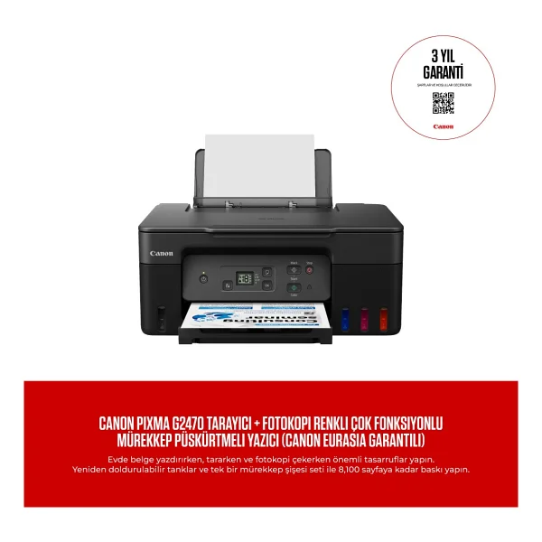 Canon Canon Pixma G2470 Tarayıcı + Fotokopi Renkli Çok Fonksiyonlu Tanklı Mürekkep Püskürtmeli Yazıcı - Görsel 4