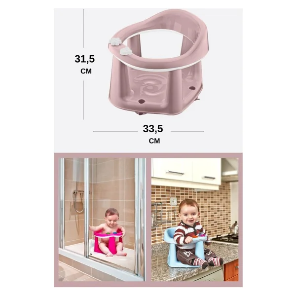 Flosoft Kaymaz Vakum Ayaklı Bebek Banyo Oturağı & Mama Oturağı 2in1 - Pembe - Görsel 2