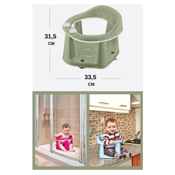 Flosoft Kaymaz Vakum Ayaklı Bebek Banyo Oturağı & Mama Oturağı 2in1 - Pembe - Görsel 5