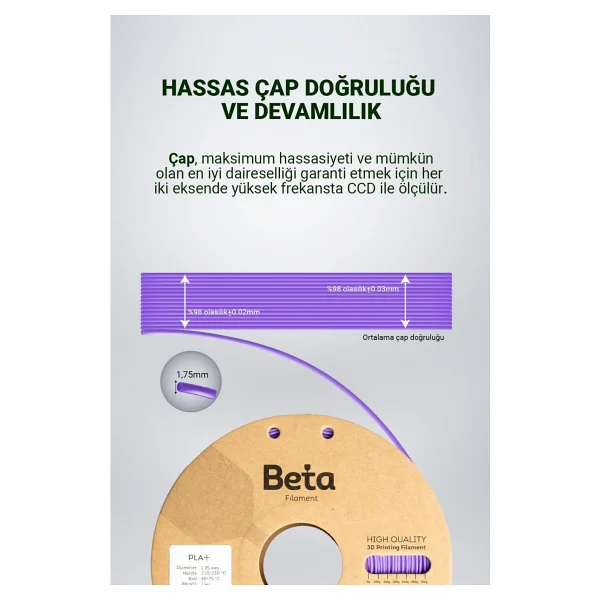 Beta Pla Plus 1.75 Mm 1 Kg Violet Purple Filament - Görsel 5