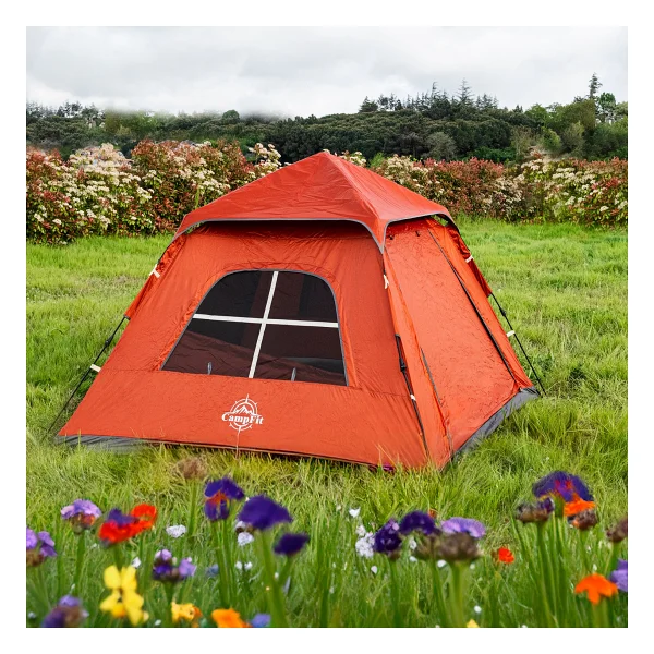 Campfit 5 Kişilik Otomatik Çadır 240x240x170 cm Boyutları ile Su Geçirmez ve Dayanıklı - Kırmızı - Görsel 2