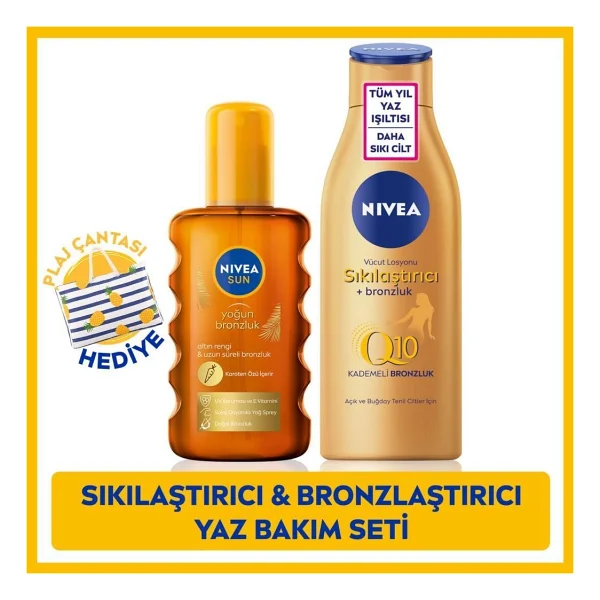 Nıvea Sun Karoten Bronzlaştırıcı Vücut Güneş Spreyi 200ml Ve Q10 Bronzluk Vücut Bakım Losyon 200ml, Plaj Çantası Hediye, Nemlendirici, Uzun Süreli Bronzluk, Güneş Bakım - Görsel 3