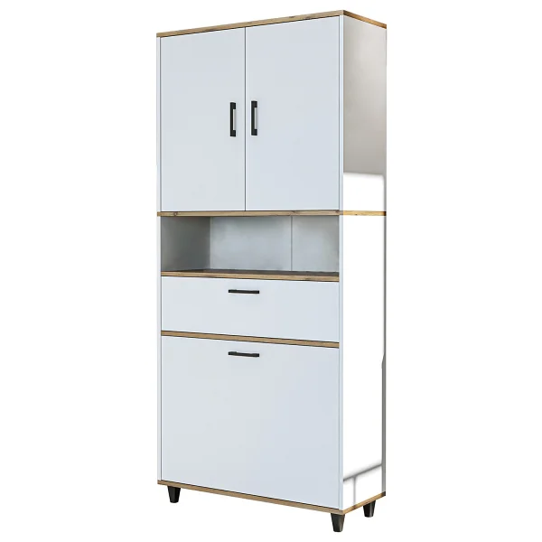 Roomart Çamaşır Sepetli Banyo Dolabı, Çok Amaçlı Çekmeceli Dolap 90 x 200 cm - Atlantik Çam - Beyaz - Görsel 5