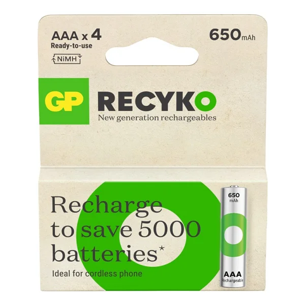 Gp Recyko 650 mAh 4'lü Şarjlı Aaa İnce Kalem Pil - Görsel 3