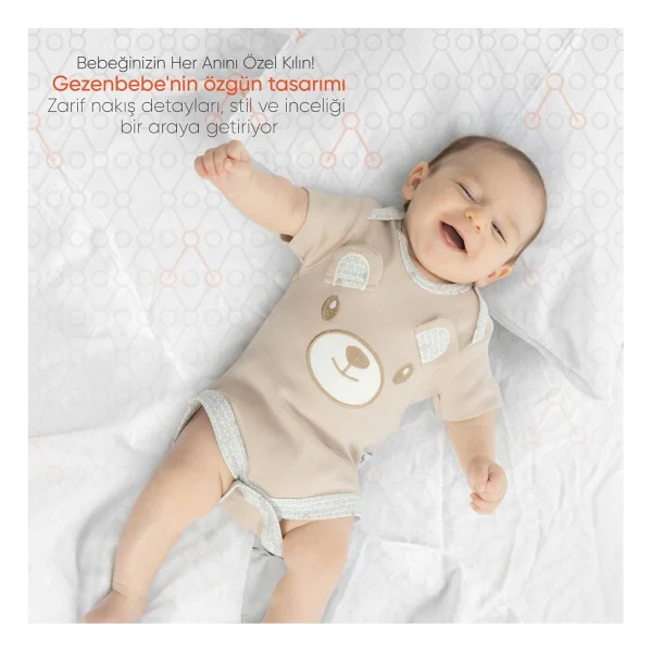 Gezenbebe Hero Bebekler İçin Nakışlı Kısa Kol Body Teddy (Organik) 12-18 Ay - Görsel 3