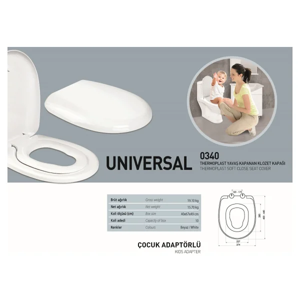 Nkp 0340 Universal Çocuk Adaptörlü Yavaş Kapanır Klozet Kapağı - Görsel 2