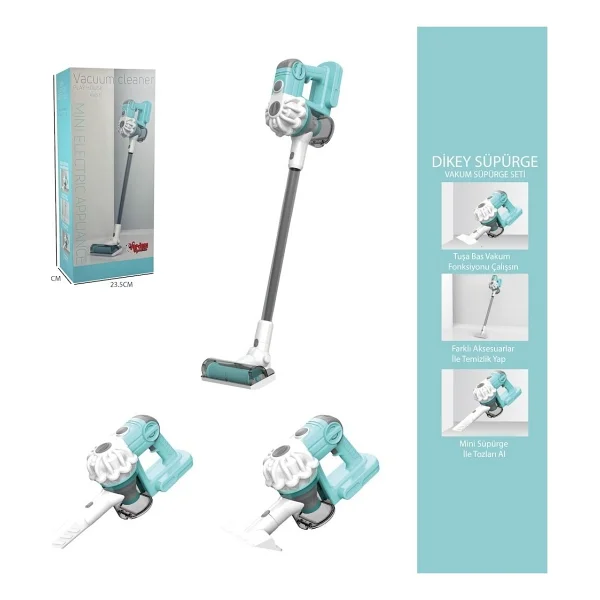 Vardem Monsterçocuk - Çekme Özellikli Pilli Sesli Oyuncak Süpürge 75cm Dikey Elektrik Süpürgesi Dyson Model (3 In1) Mavi - Görsel 3
