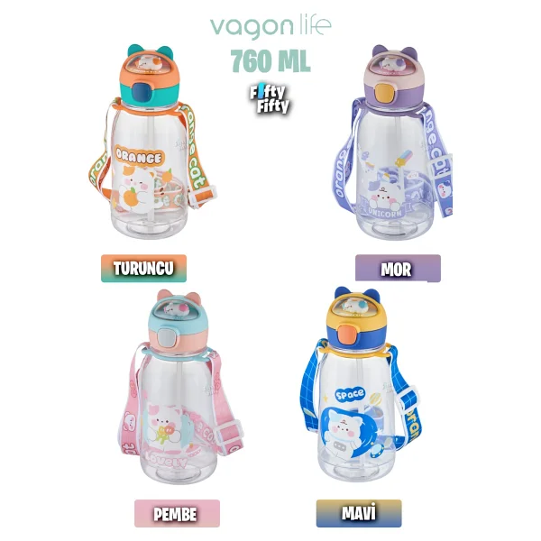 Vagonlife Pipetli 760 Ml Boyun Askılı Çocuk Su Matarası 3d Hayvan Figürlü-Ffvgn2021-760ml - Turuncu - Görsel 4