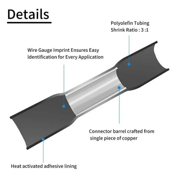 Koodmax - 50 Adet - Bht-3.5 Isıyla Daralan Makaron 35a 2.5-4.0mm2 Su Geçirmez Konnektör - Siyah - Görsel 3