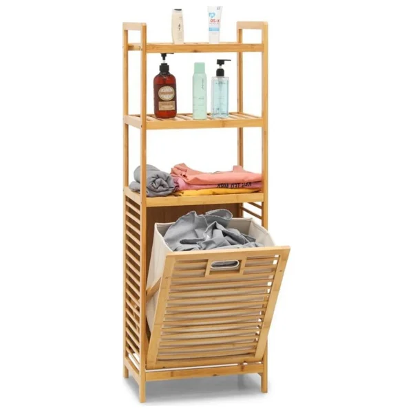 Digithome Bambu Kirli Sepetli 3 Raflı Çok Amaçlı Banyo Düzenleyici Çamaşır Sepeti Organizer Db-0002 - Görsel 7