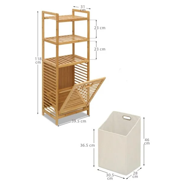Digithome Bambu Kirli Sepetli 3 Raflı Çok Amaçlı Banyo Düzenleyici Çamaşır Sepeti Organizer Db-0002 - Görsel 2