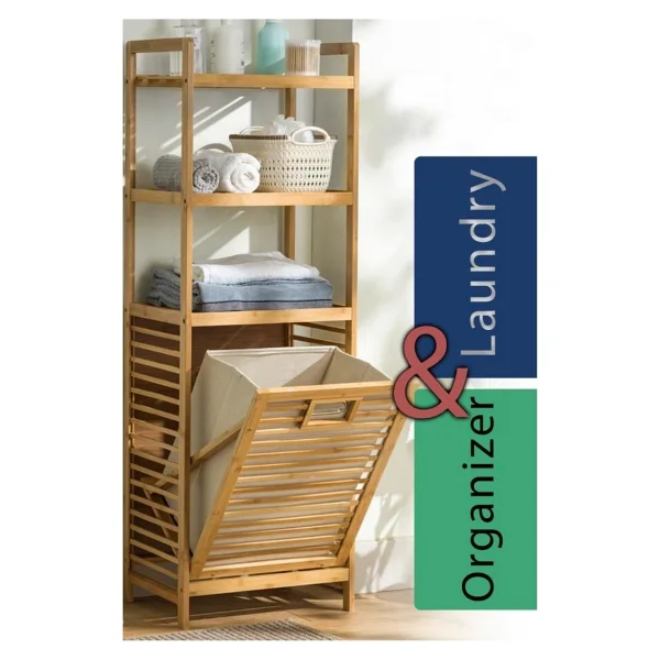 Digithome Bambu Kirli Sepetli 3 Raflı Çok Amaçlı Banyo Düzenleyici Çamaşır Sepeti Organizer Db-0002 - Görsel 3