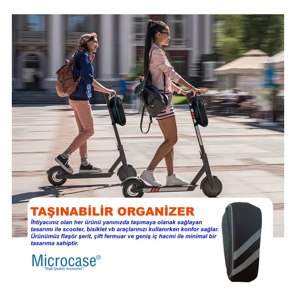 Microcase Taşınabilir Su Geçirmez 3 Bölmeli Geniş Iç Hacimli Flaşörlü Bisiklet Çantası Bisiklet Çantası Gri Al4249 - Görsel 3