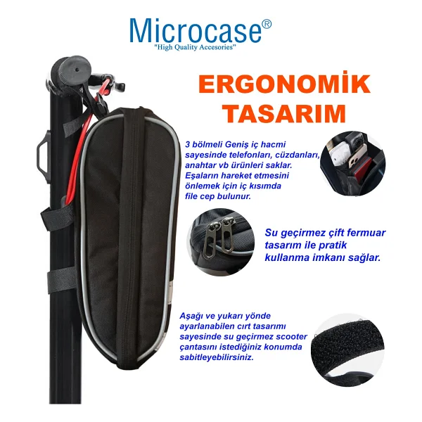 Microcase Taşınabilir Su Geçirmez 3 Bölmeli Geniş Iç Hacimli Flaşörlü Bisiklet Çantası Bisiklet Çantası Gri Al4249 - Görsel 5