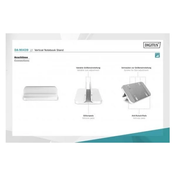 Digitus Dikey Notebook Standı, Alüminyum Gümüş - Görsel 5