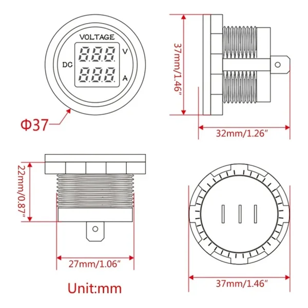 Aek-Tech Dc12v/24v Dijital Voltmetre Ampermetre - Görsel 4